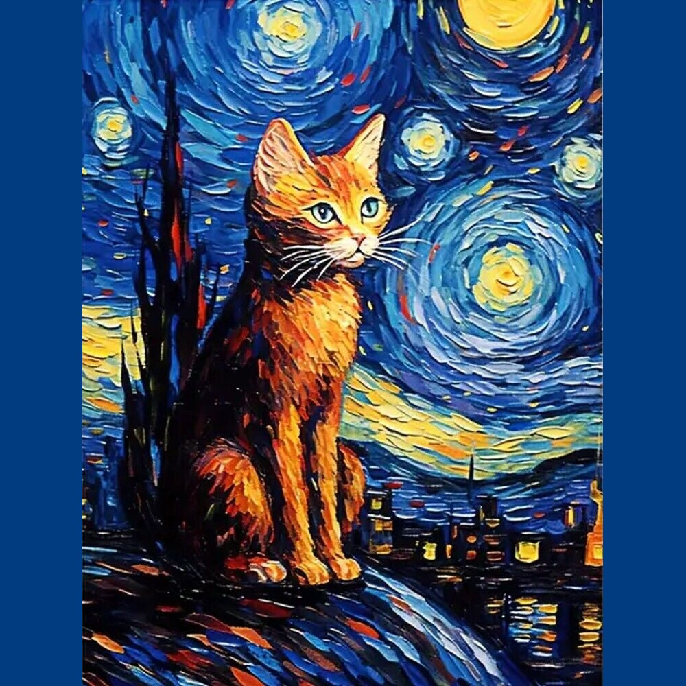Orange Cat Abstract Starry Sky Vibrant Canvas Art Print 15.7" x 19.6" NEW! Home & Garden:Home Décor:Posters & Prints Style Your Walls